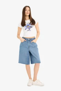 DeFacto Fitted Crew Neck Printed Ribbed Short Sleeve T-Shirt - Image 2