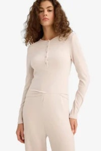 DeFacto Fitted Button Collar Long Sleeve T-Shirt - Image 2