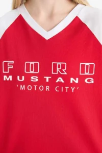 DeFacto 100% Cotton Ford Motor Company Oversized V-Neck T-Shirt - Image 7