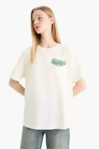 DeFacto Cool Oversize Wide Fit Crew Neck Back Printed Short Sleeve T-Shirt - Image 7