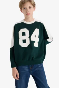 DeFacto Oversize Wide Fit Crew Neck Printed School Sweatshirt Boy