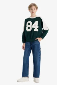 DeFacto Oversize Wide Fit Crew Neck Printed School Sweatshirt Boy - Image 2
