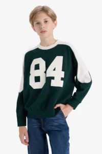 DeFacto Oversize Wide Fit Crew Neck Printed School Sweatshirt Boy - Image 3