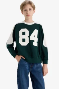 DeFacto Oversize Wide Fit Crew Neck Printed School Sweatshirt Boy - Image 4