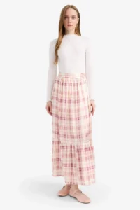 DeFacto Patterned Beli Elastic Satin Maxi Skirt - Image 3