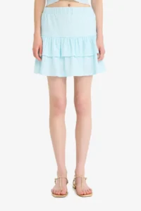 DeFacto Gingham Normal Waist Combed Cotton Lining Wrinkled Mini Skirt - Image 5