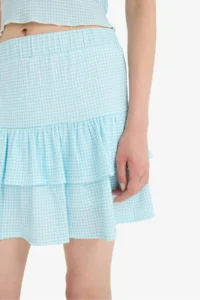 DeFacto Gingham Normal Waist Combed Cotton Lining Wrinkled Mini Skirt - Image 6