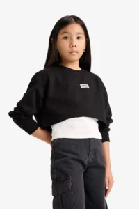DeFacto Set of 2 Relax Fit Crew Neck Printed Sweatshirts Undershirt Girl Child - Image 8