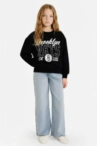 DeFacto NBA Brooklyn Nets Oversize Wide Fit Crew Neck Sweatshirt Girls - Image 2
