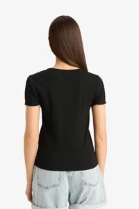 DeFacto Fitted Crew Neck Basic Plain Short Sleeve White T-Shirt - Image 6
