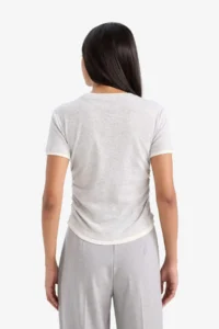 DeFacto Slim Fit Narrow Cut Crew Neck Basic Plain Rib Short Sleeve T-Shirt - Image 5