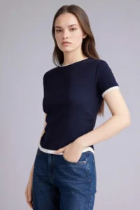 DeFacto 100% Cotton slim Fit Rib T-Shirt - Image 3