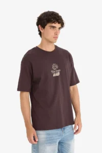 DeFacto 100% Cotton Initial D Boxy Fit Crew Neck Back Printed Short Sleeve T-Shirt - Image 4
