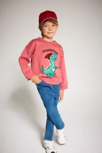 DeFacto Crew Neck Dinosaur Printed Soft Lined Sweatshirt Baby Boy - Image 2