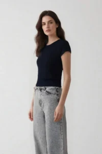 DeFacto Cool Fitted Basic Plain Rib Short Sleeve T-Shirt - Image 3