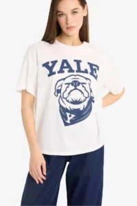 DeFacto Yale University Oversize Wide Fit Crew Neck Printed Short Sleeve T-Shirt - Image 3