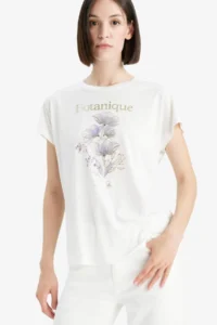 DeFacto Crew Neck Floral Printed Short Sleeve T-Shirt
