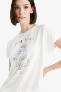 DeFacto Crew Neck Floral Printed Short Sleeve T-Shirt - Image 3
