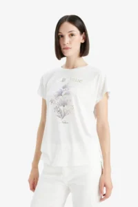 DeFacto Crew Neck Floral Printed Short Sleeve T-Shirt - Image 4