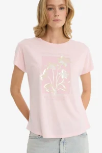 DeFacto Crew Neck Floral Short Sleeve T-Shirt