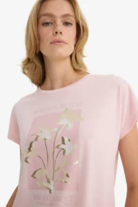 DeFacto Crew Neck Floral Short Sleeve T-Shirt - Image 3