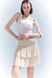 DeFacto A-Line Floral Normal Waist Crinkle Viscose Mini Skirt - Image 2