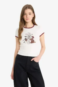 DeFacto Fitted Crew Neck Printed Ribbed Short Sleeve T-Shirt - Image 3