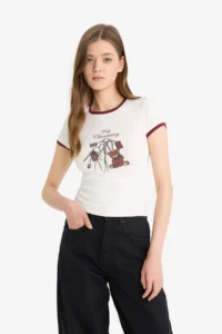 DeFacto Fitted Crew Neck Printed Ribbed Short Sleeve T-Shirt - Image 4