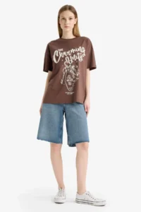 DeFacto Oversize Wide Pattern Printed Short Sleeve T-Shirt - Image 4