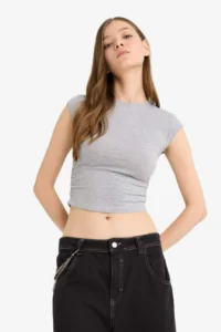 DeFacto Cool Fitted Draped Modal Short Sleeve T-Shirt - Image 3