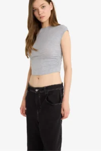 DeFacto Cool Fitted Draped Modal Short Sleeve T-Shirt - Image 4
