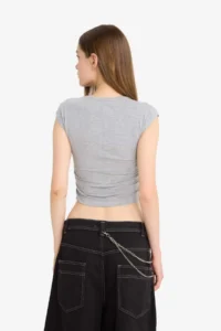 DeFacto Cool Fitted Draped Modal Short Sleeve T-Shirt - Image 6