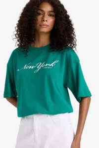 DeFacto Regular Fit Crew Neck Printed Combed Cotton Short Sleeve T-Shirt