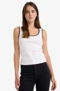 DeFacto slim Fit Narrow Cut Round Neck Rib Tank Top - Image 4