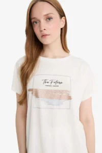 DeFacto Regular Fit Crew Neck Printed Short Sleeve T-Shirt
