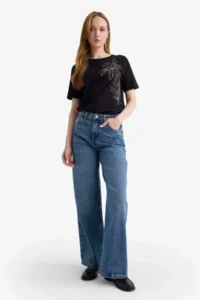 DeFacto New Season Regular Fit Crew Neck Embroidered Combed Cotton Short Sleeve T-Shirt - Image 2