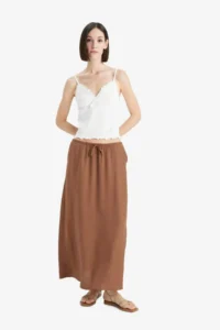DeFacto A Cut Normal Waist Crinkle Fabric Midi Skirt - Image 2
