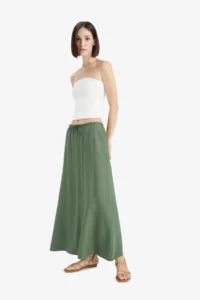 DeFacto A Cut Normal Waist Crinkle Fabric Midi Skirt - Image 2