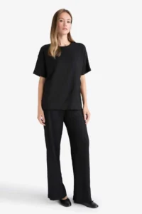 DeFacto Regular Fit Crew Neck Wrapped Short Sleeve T-Shirt - Image 2