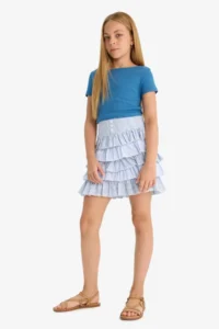 DeFacto Fitted Boat Neck Ribbed Short Sleeve T-Shirt Girls - Image 2