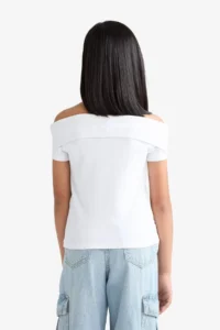 DeFacto Slim Fit Narrow Cut Off Shoulder Collar Printed Ribbed Short Sleeve T-Shirt Girl Child - Image 8