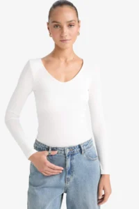 DeFacto Slim Fit Basic Plain Modal Long Sleeve T-Shirt - Image 3