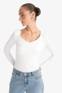 DeFacto Slim Fit Basic Plain Modal Long Sleeve T-Shirt - Image 4