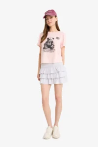 DeFacto Normal Waist Flounced Combed Cotton Lining Combed Cotton Mini Skirt