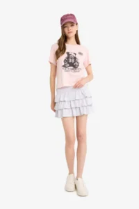 DeFacto Normal Waist Flounced Combed Cotton Lining Combed Cotton Mini Skirt - Image 2