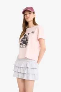 DeFacto Normal Waist Flounced Combed Cotton Lining Combed Cotton Mini Skirt - Image 3