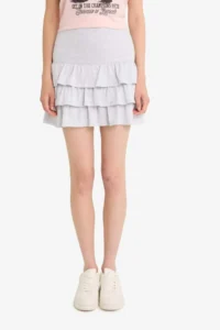 DeFacto Normal Waist Flounced Combed Cotton Lining Combed Cotton Mini Skirt - Image 4