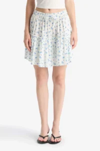 DeFacto Floral Patterned High Waist Combed Cotton Lining Crinkle Viscose Mini Skirt - Image 4