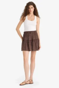 DeFacto Patterned High Waist Combed Cotton Lining Crinkle Viscose Mini Skirt
