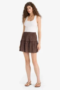DeFacto Patterned High Waist Combed Cotton Lining Crinkle Viscose Mini Skirt - Image 2